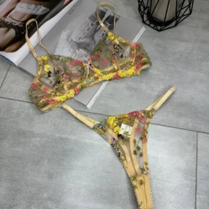 Yellow-floral-lingerie-set